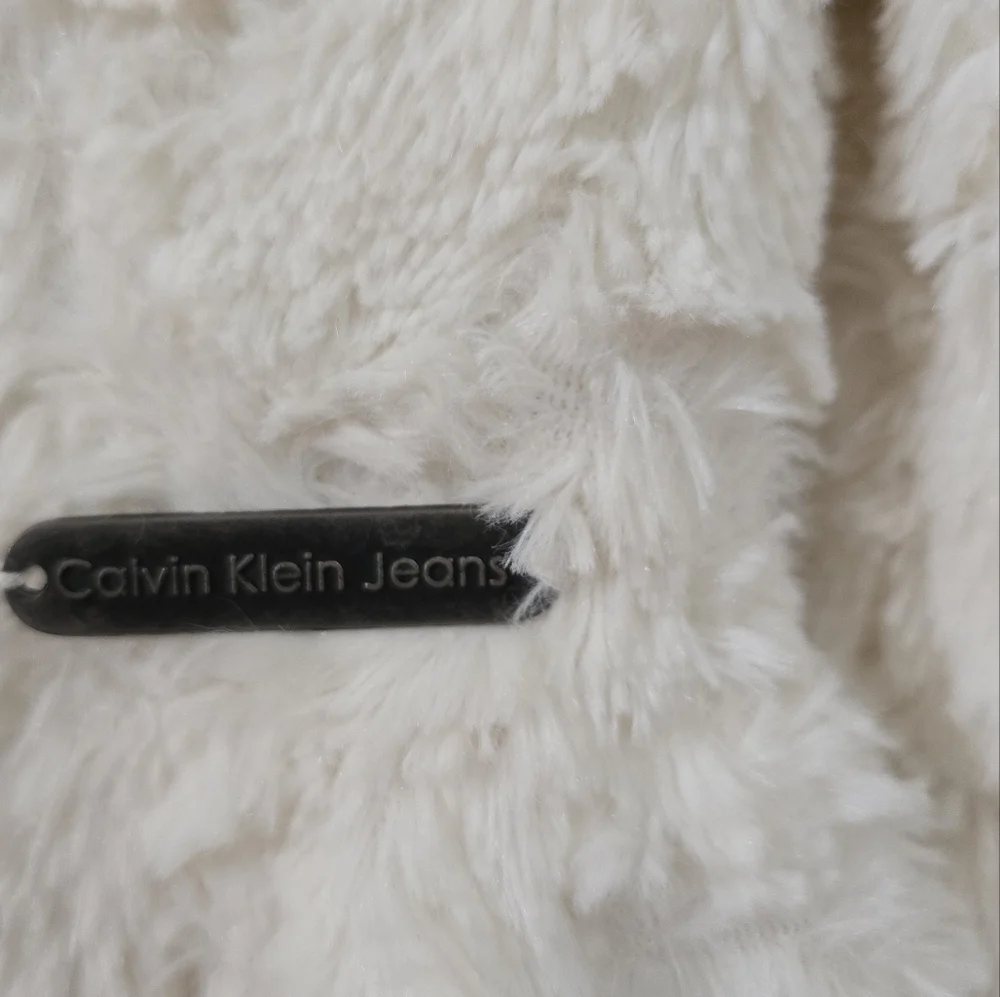 Calvin Klein Jeans White Pea Coat Plush Faux Fur